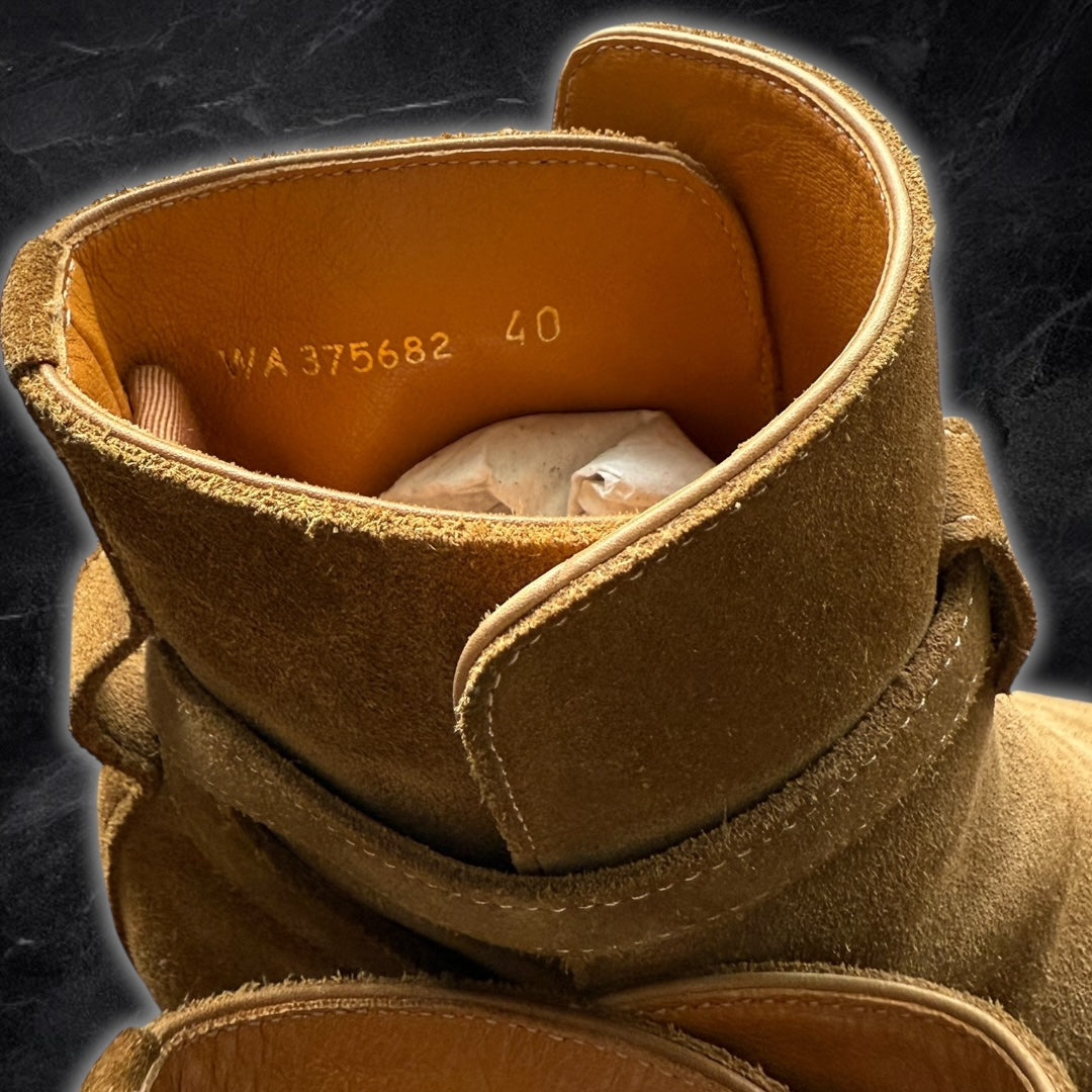 Yves Saint Laurent “Wyatt” boots (camel suede)