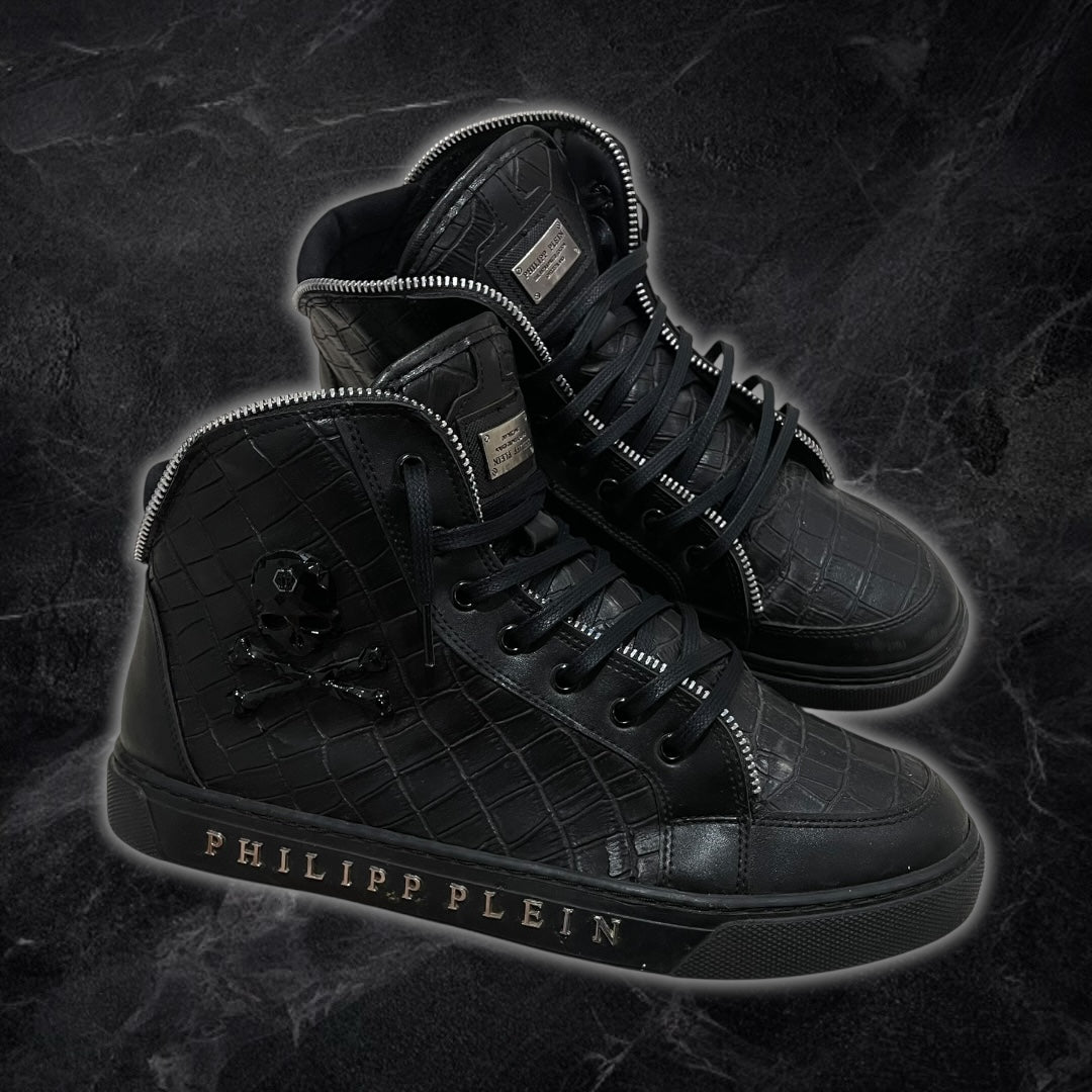 Phillip Plein Leather Zipper High Tops (Black)