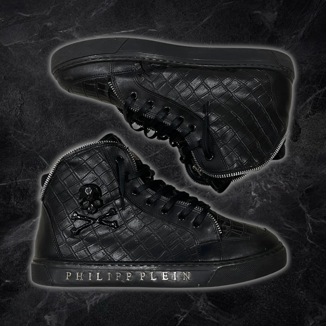 Phillip Plein Leather Zipper High Tops (Black)