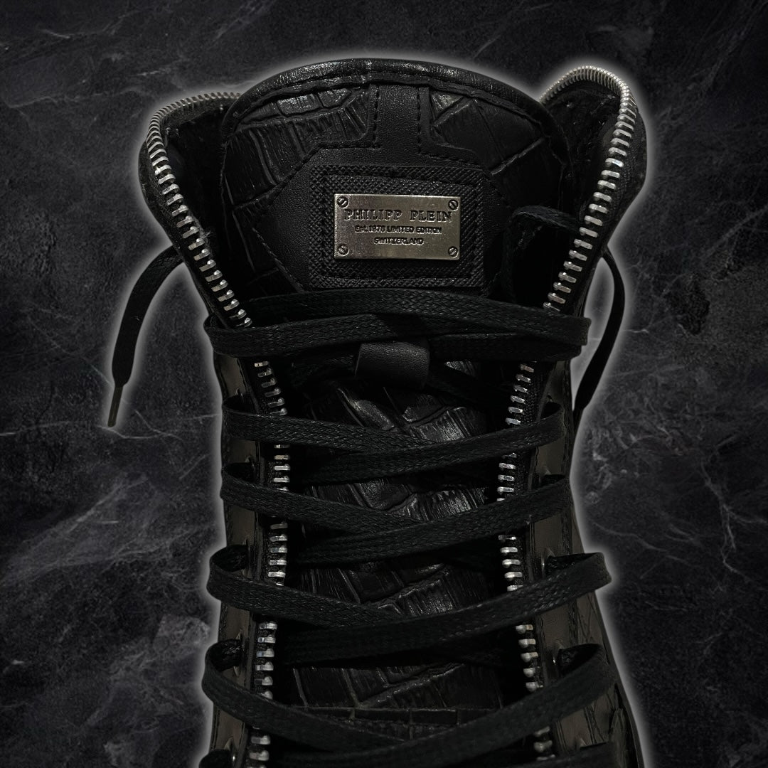 Phillip Plein Leather Zipper High Tops (Black)