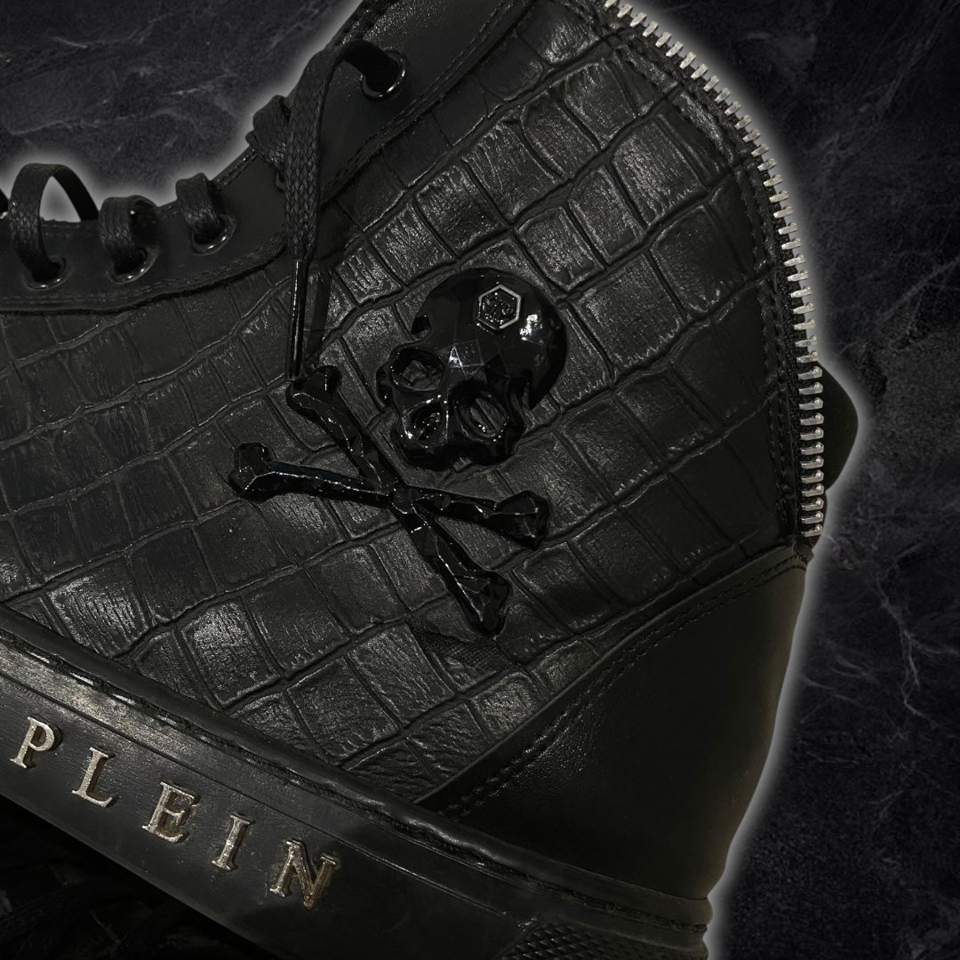 Phillip Plein Leather Zipper High Tops (Black)