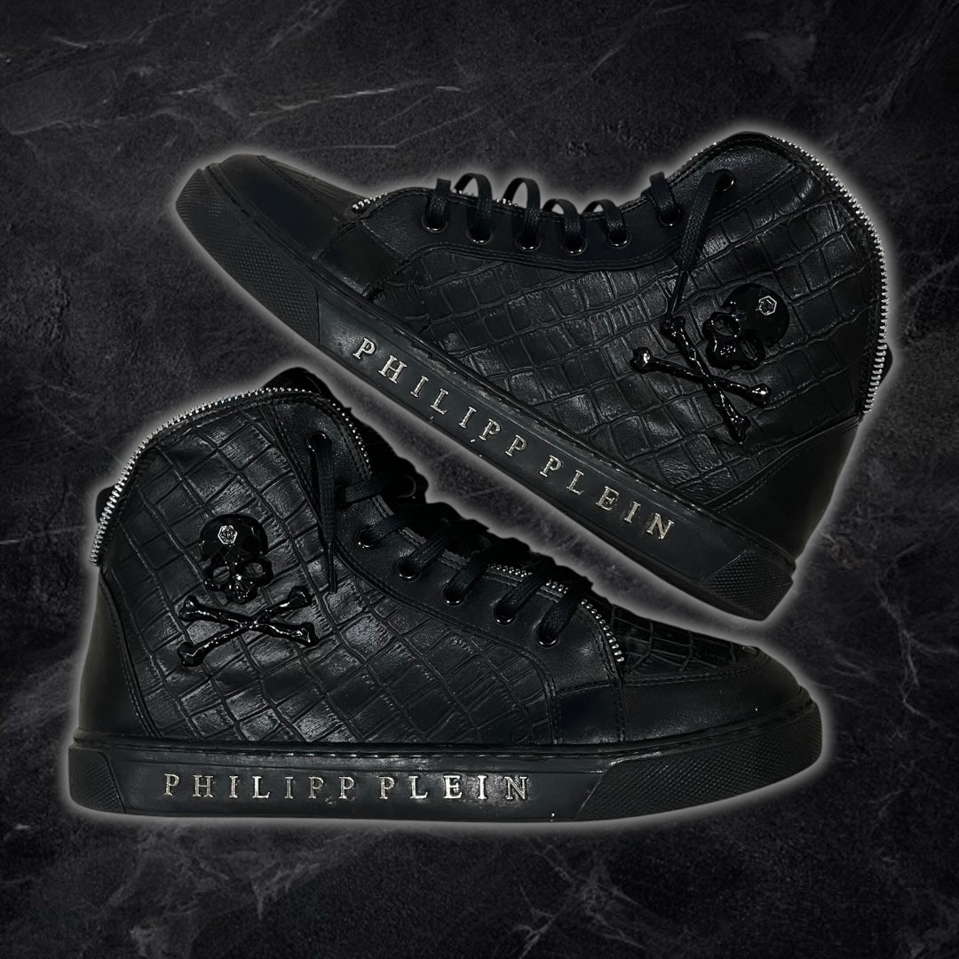 Phillip Plein Leather Zipper High Tops (Black)