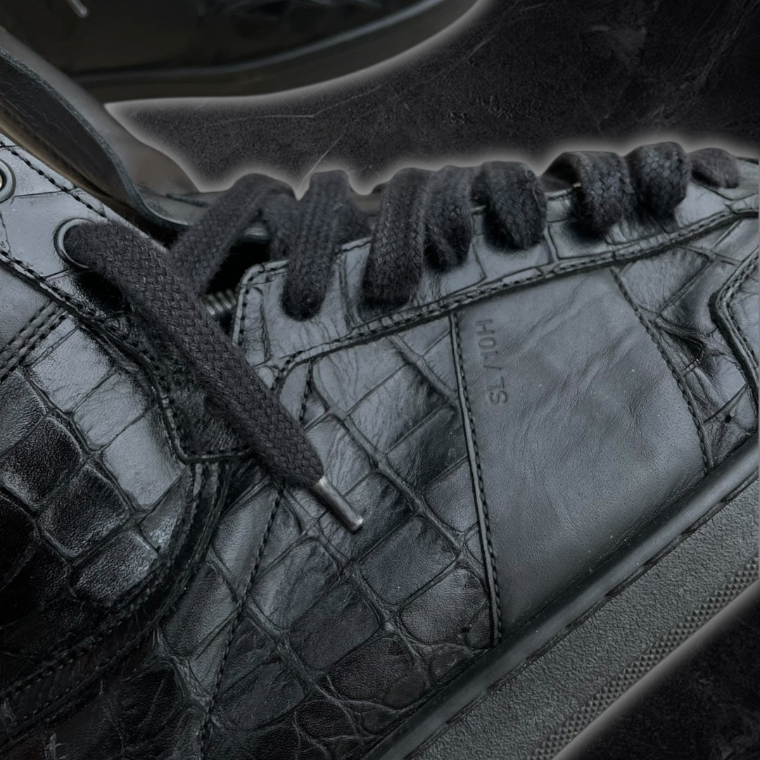 SL/10H Saint Laurent croc embossed High top-sneakers (Black)