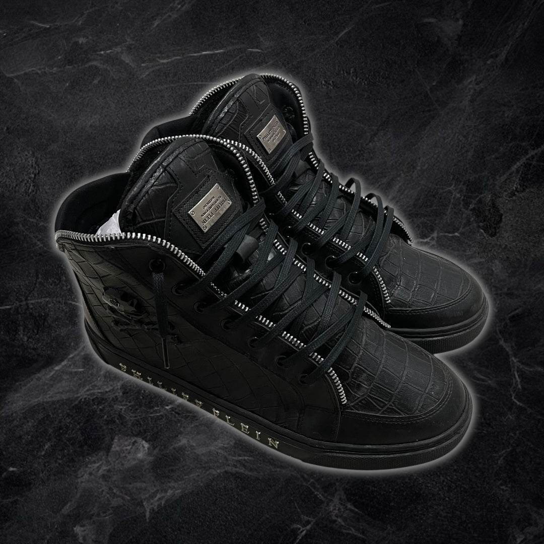 Phillip Plein Leather Zipper High Tops (Black)