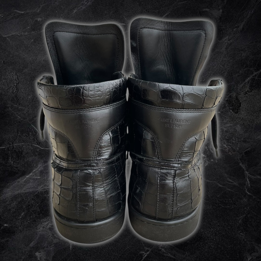 SL/10H Saint Laurent croc embossed High top-sneakers (Black)