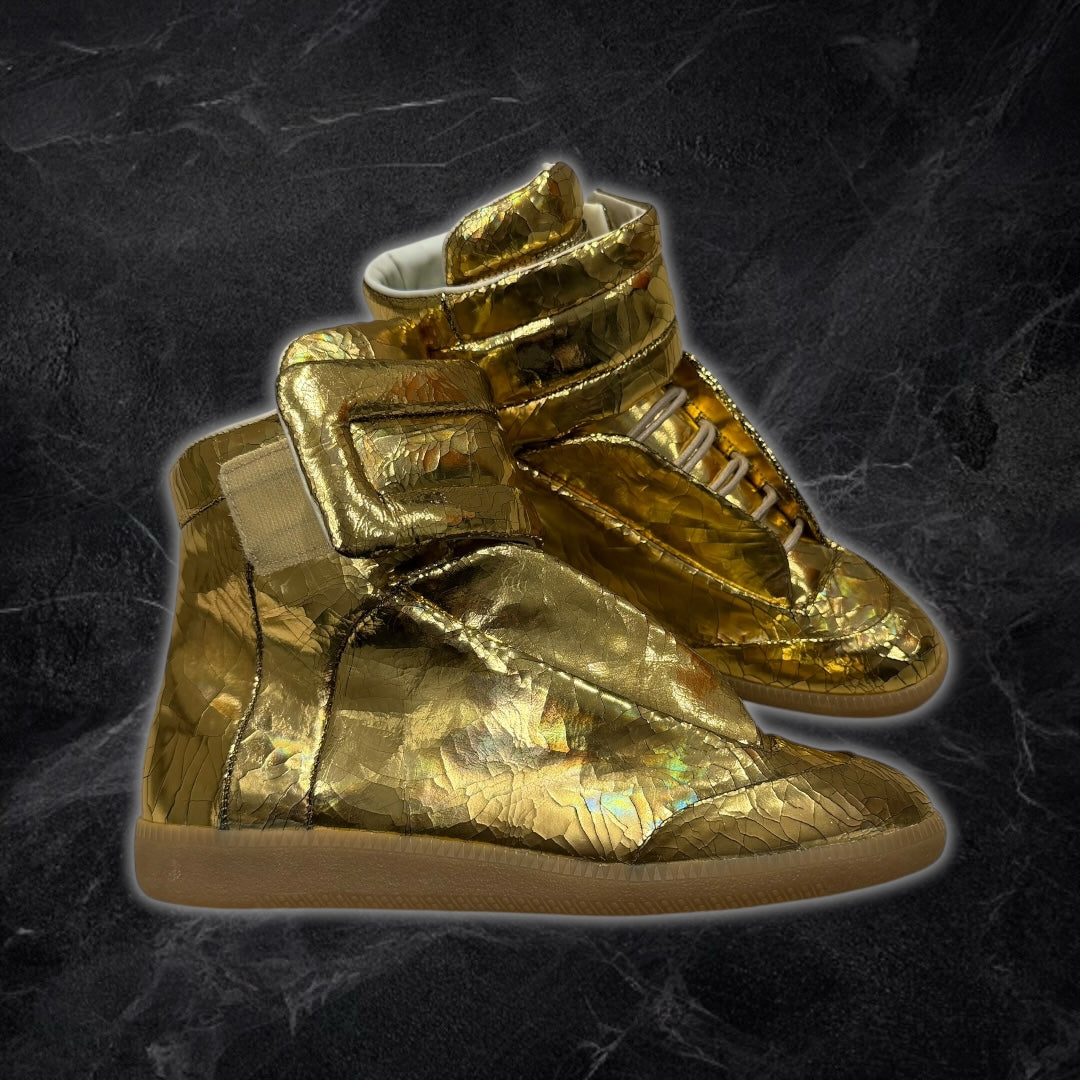 (INTEREST CHECK) 2016 Maison Margiela Future “cracked leather” high tops (Gold)