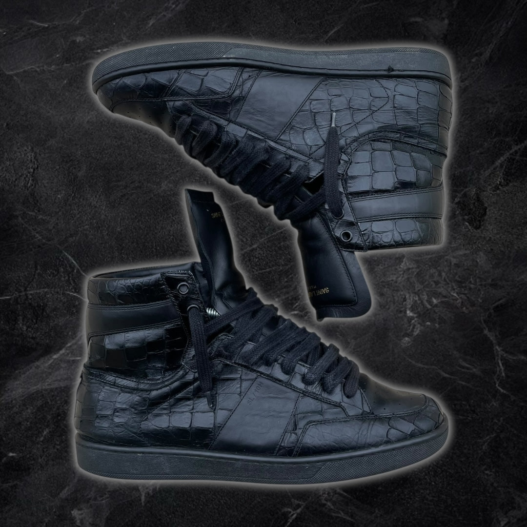 SL/10H Saint Laurent croc embossed High top-sneakers (Black)