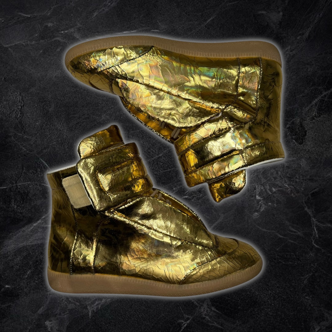 (INTEREST CHECK) 2016 Maison Margiela Future “cracked leather” high tops (Gold)