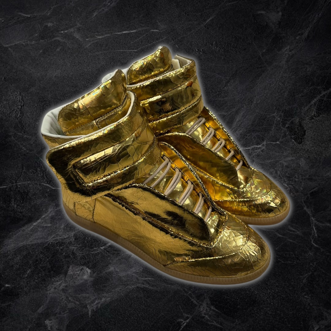 (INTEREST CHECK) 2016 Maison Margiela Future “cracked leather” high tops (Gold)