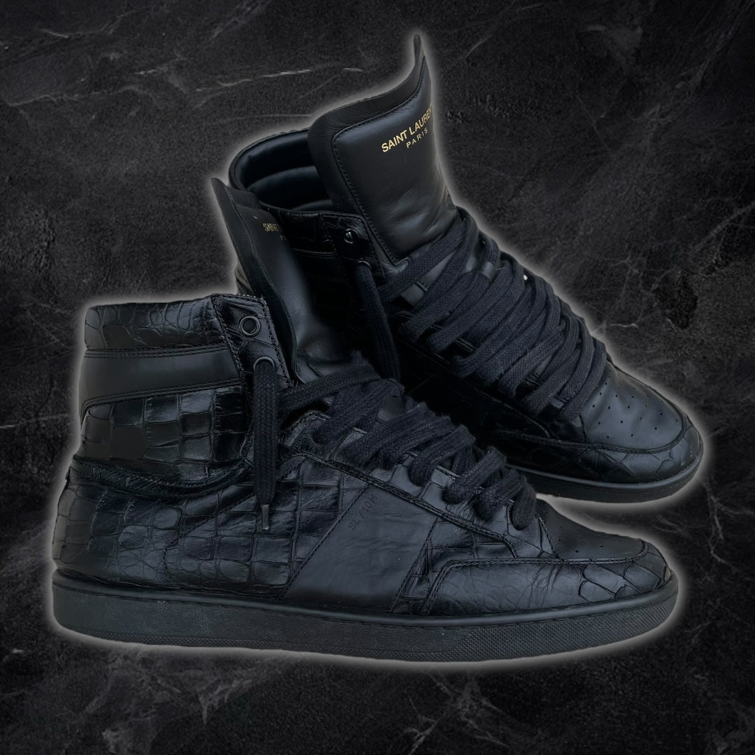 SL/10H Saint Laurent croc embossed High top-sneakers (Black)