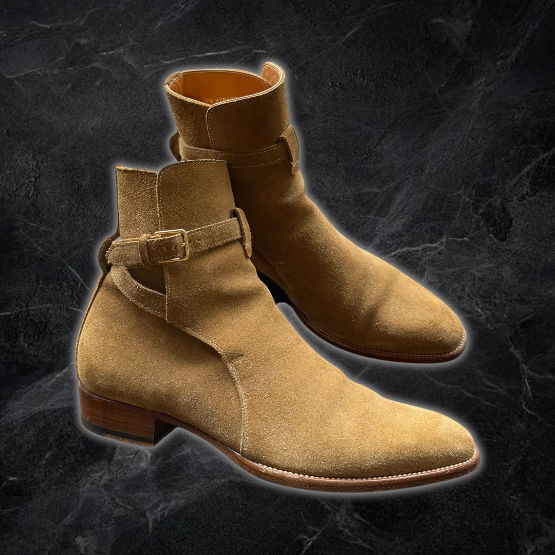 Yves Saint Laurent “Wyatt” boots (camel suede)
