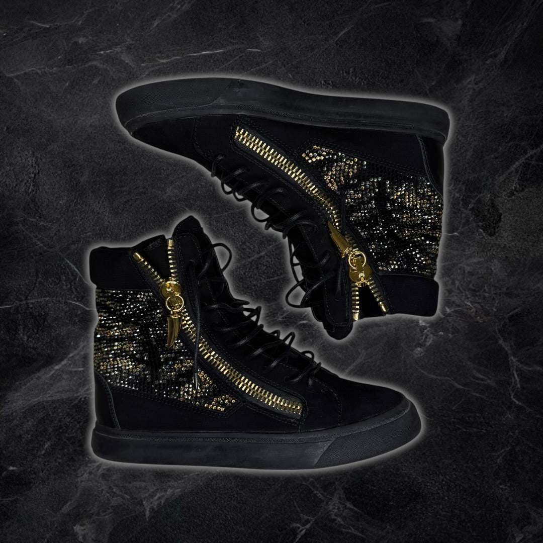 Giuseppe Zanotti “Strass” embellished suede high top sneakers (black)