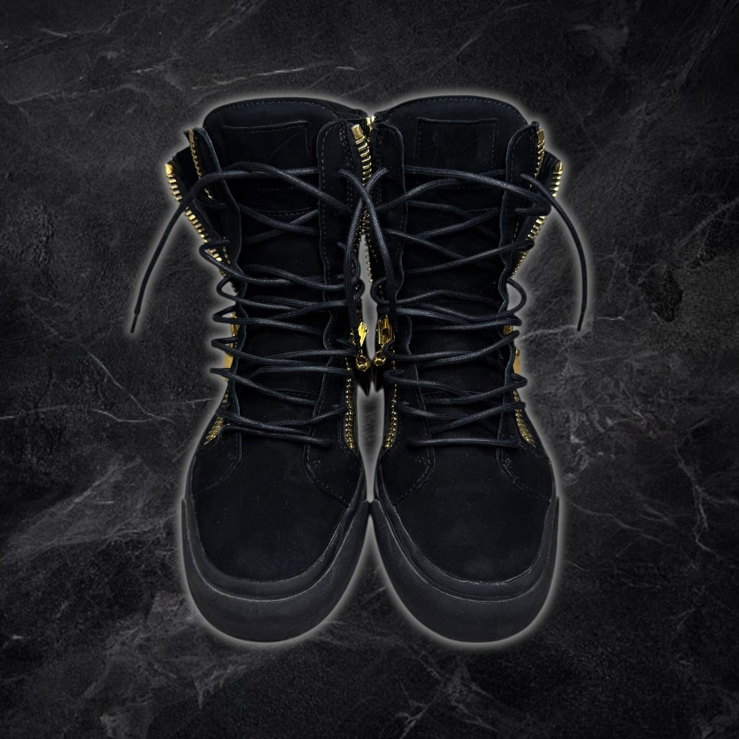Giuseppe Zanotti “Strass” embellished suede high top sneakers (black)