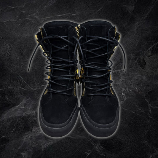 Giuseppe Zanotti “Strass” embellished suede high top sneakers (black)