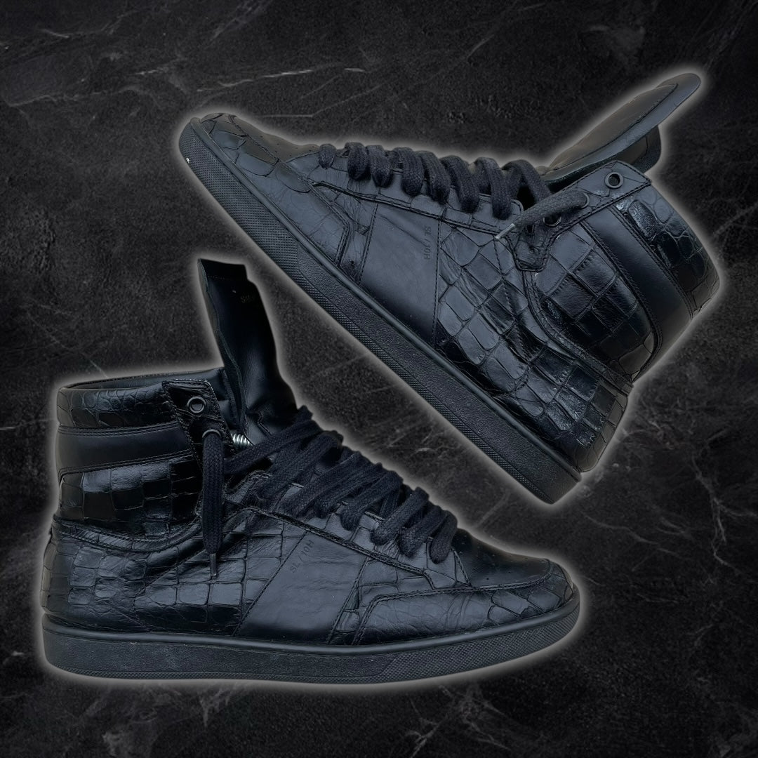 SL/10H Saint Laurent croc embossed High top-sneakers (Black)