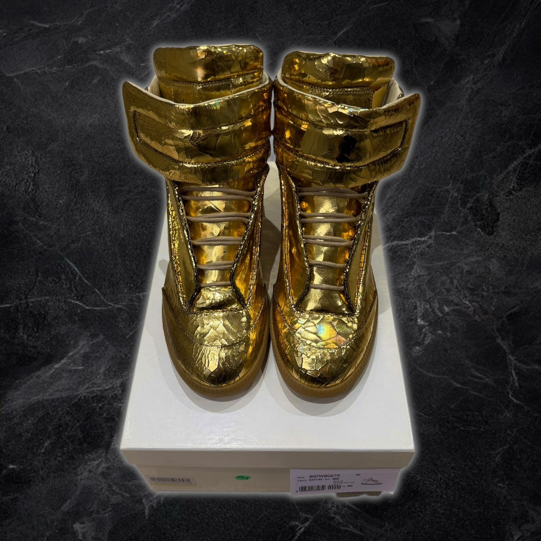 (INTEREST CHECK) 2016 Maison Margiela Future “cracked leather” high tops (Gold)