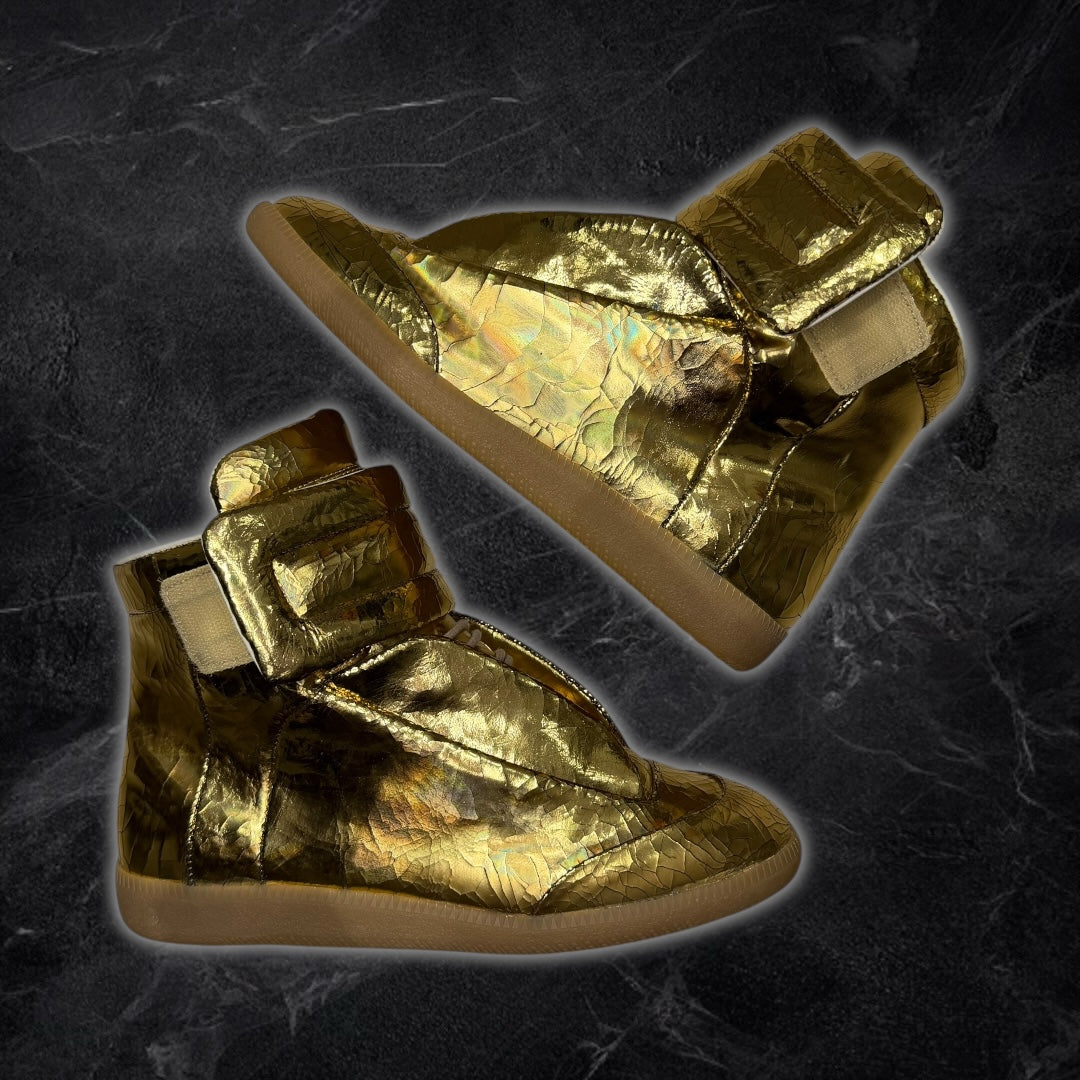 (INTEREST CHECK) 2016 Maison Margiela Future “cracked leather” high tops (Gold)