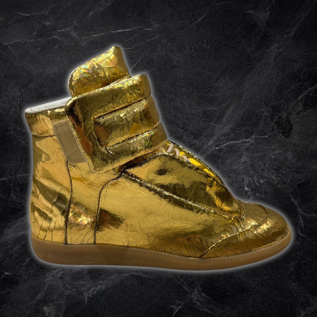 (INTEREST CHECK) 2016 Maison Margiela Future “cracked leather” high tops (Gold)