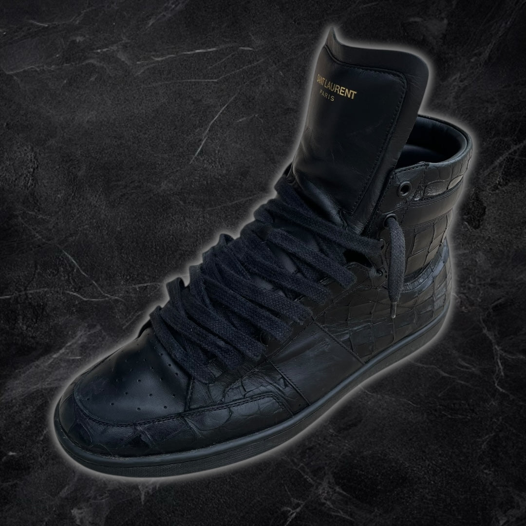 SL/10H Saint Laurent croc embossed High top-sneakers (Black)