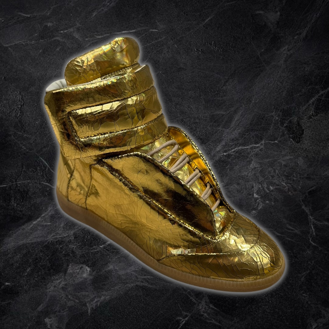 (INTEREST CHECK) 2016 Maison Margiela Future “cracked leather” high tops (Gold)