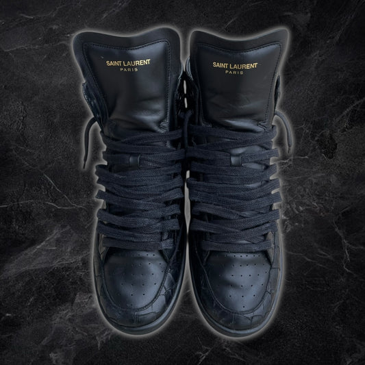 SL/10H Saint Laurent croc embossed High top-sneakers (Black)