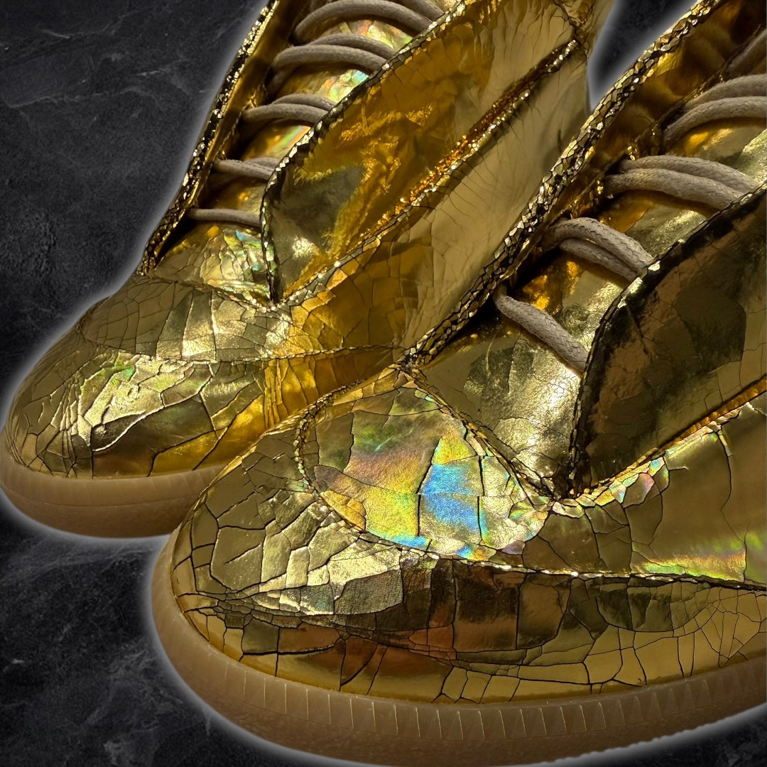 (INTEREST CHECK) 2016 Maison Margiela Future “cracked leather” high tops (Gold)