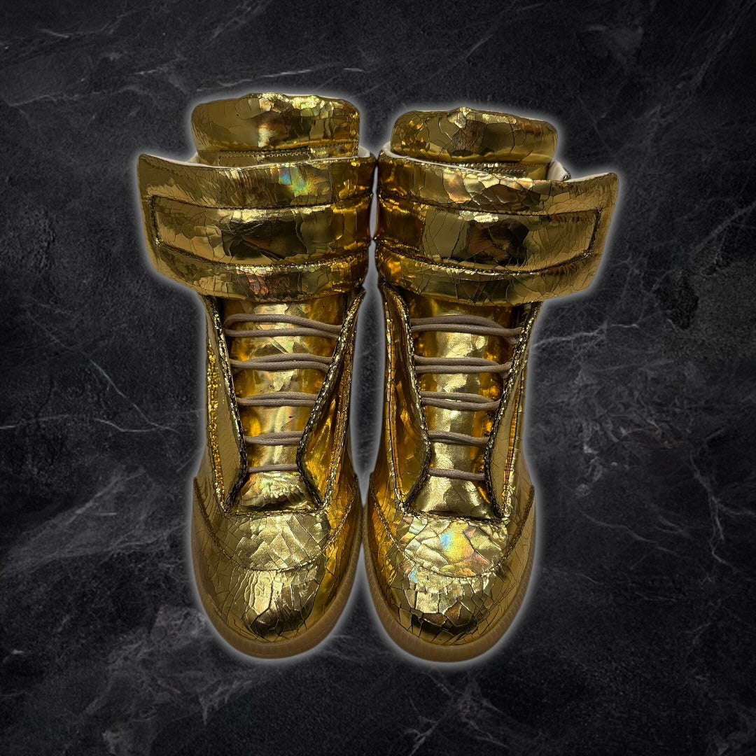 (INTEREST CHECK) 2016 Maison Margiela Future “cracked leather” high tops (Gold)