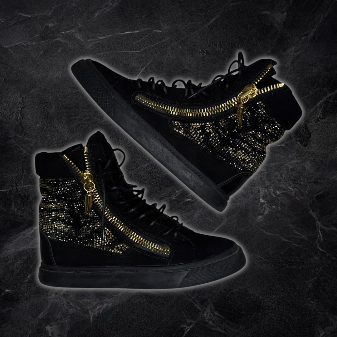 Giuseppe Zanotti “Strass” embellished suede high top sneakers (black)