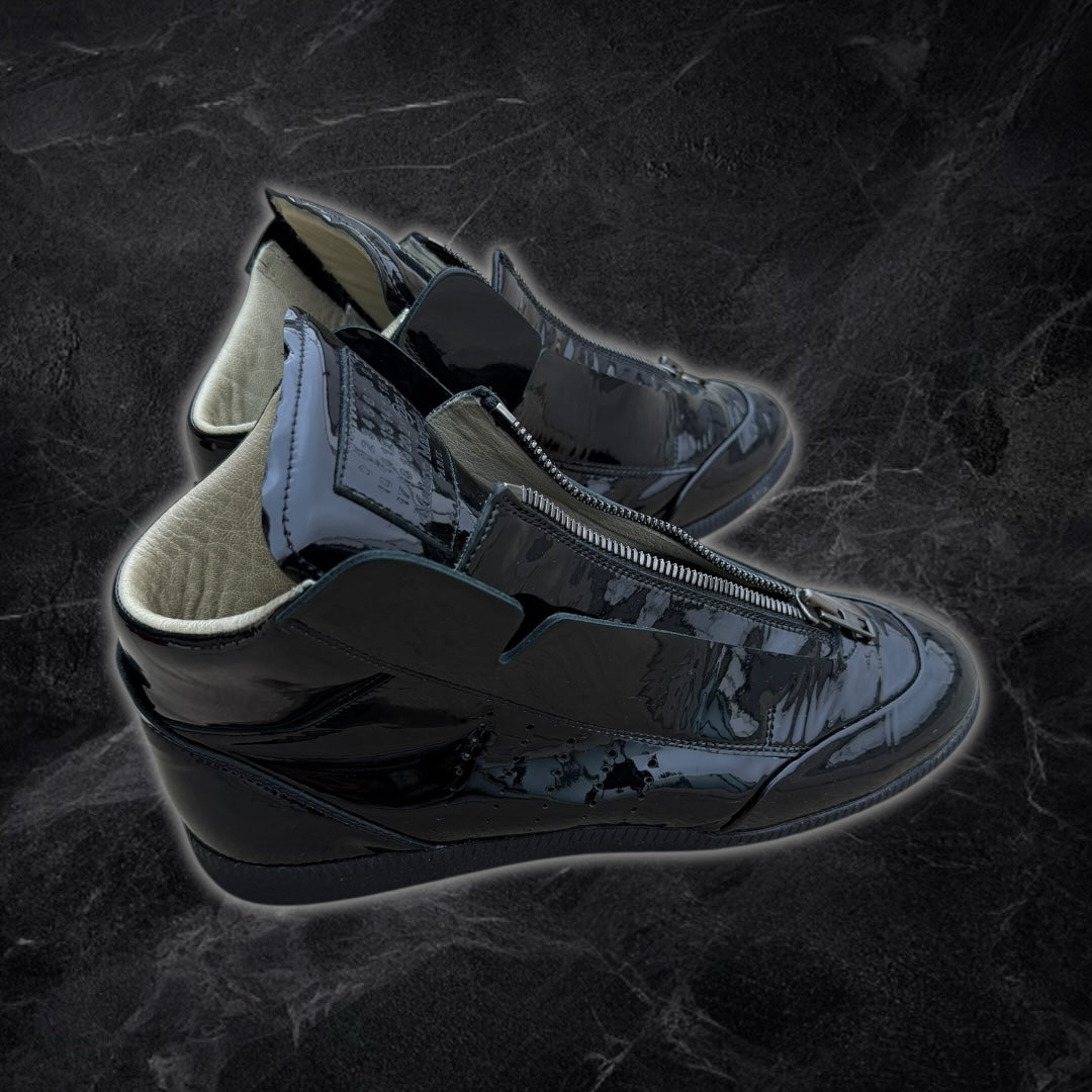 Maison Margiela “Circuit” patent leather high-top sneakers (Black)