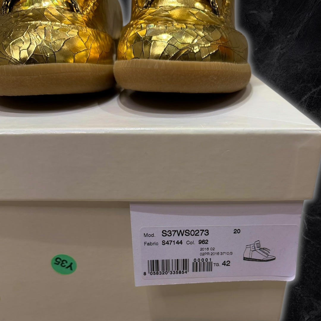 (INTEREST CHECK) 2016 Maison Margiela Future “cracked leather” high tops (Gold)